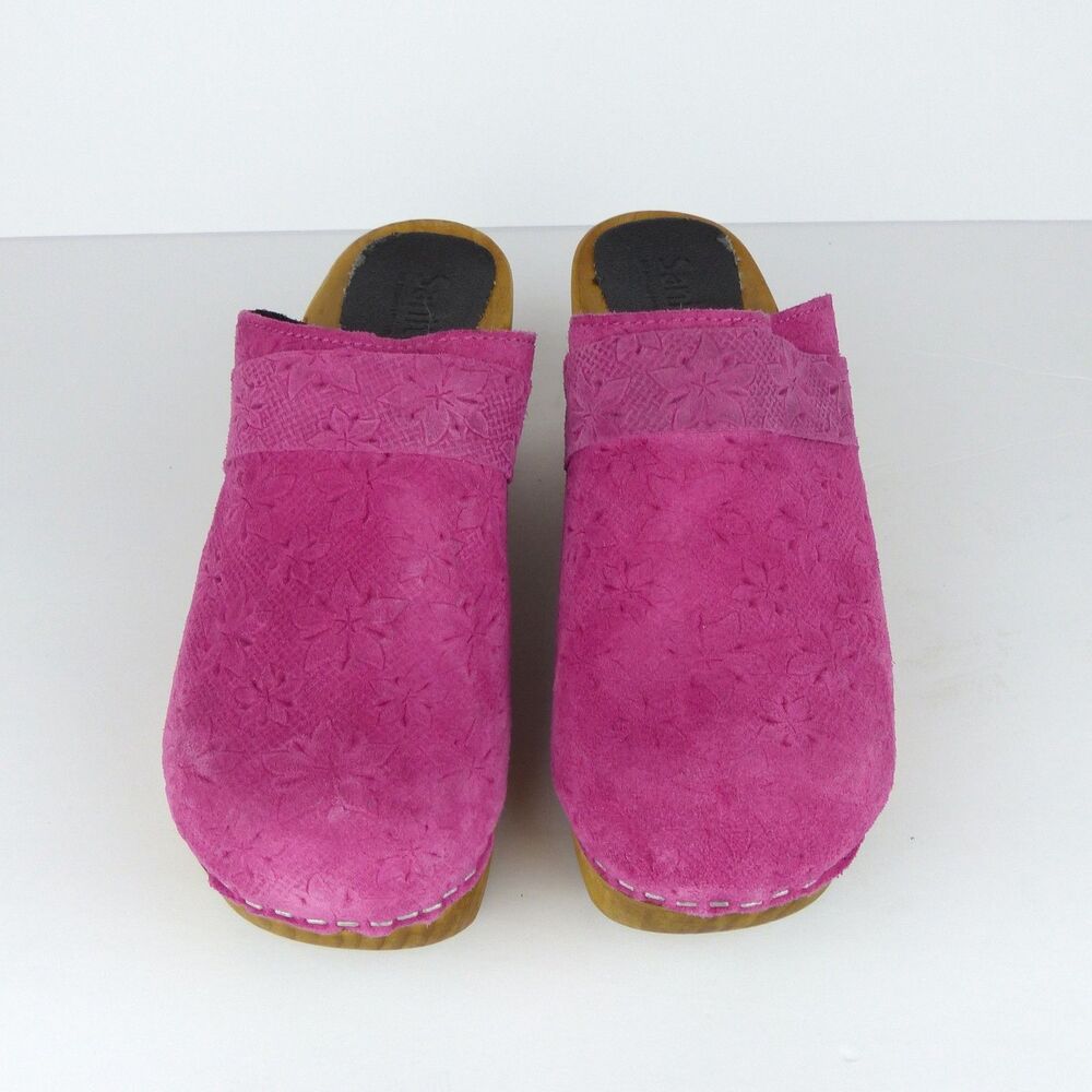 Sanita Platform Mule Clogs Womens 8-8.5 US 39 Pink Floral Suede Boho Sweden - Picture 6 of 16